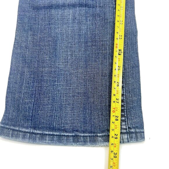 Vanity Pants Women 27/31 Blue Denim Jean Flared Embroidered Med Wash Low Rise - Picture 4 of 16